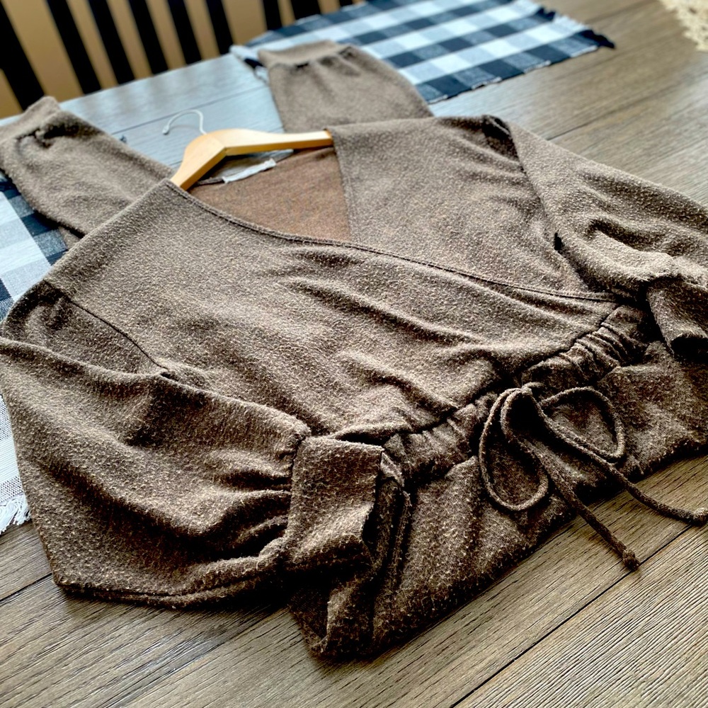 •Lush Dark Brown Wrap Jumpsuit